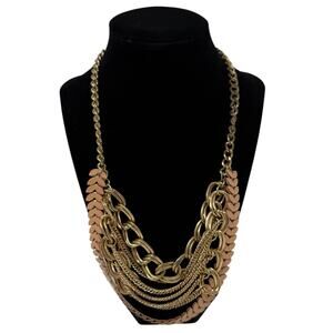 Mika Gold Tone Layered Statement Necklace Fashion Jewelry 22 Inch